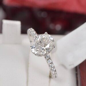 Certified 2.0ct Moissanite Oval Cut Engagement Ring